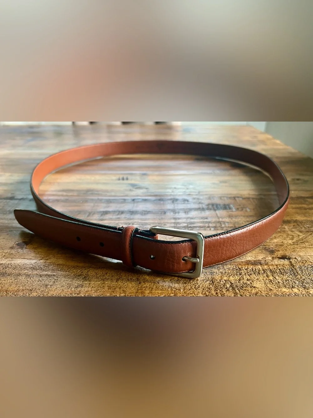 Men's Wearhouse Brown Full Grain Italian Leather Belt with Silver Buckle